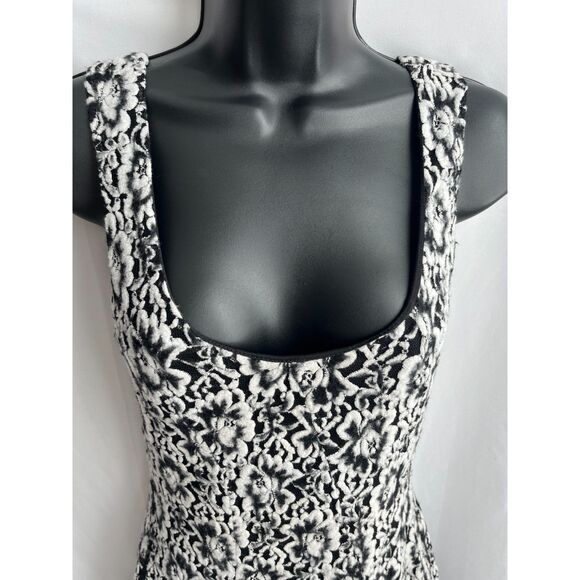 a'reve Romantic Lace Insert Floral Mini Dress Black White Size S Retro A Line - Picture 2 of 12